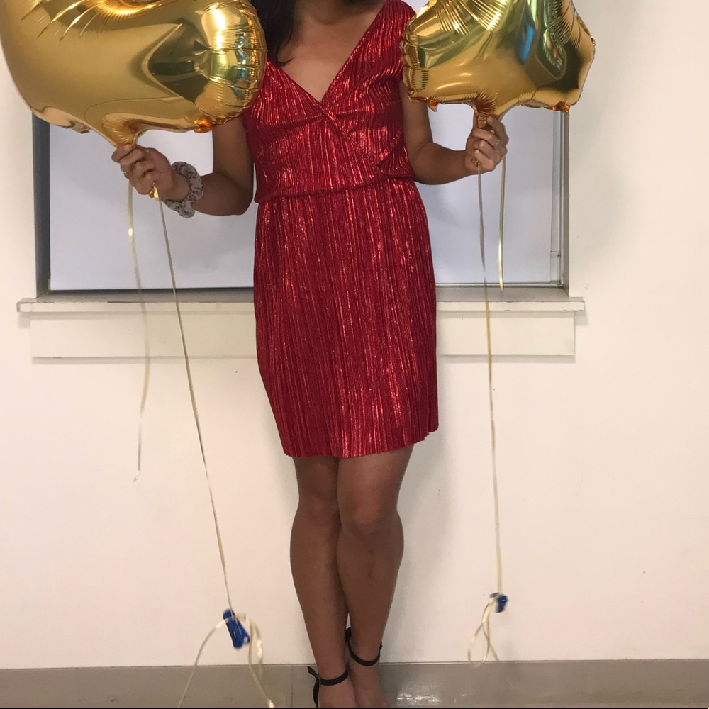 red sparking open back dress